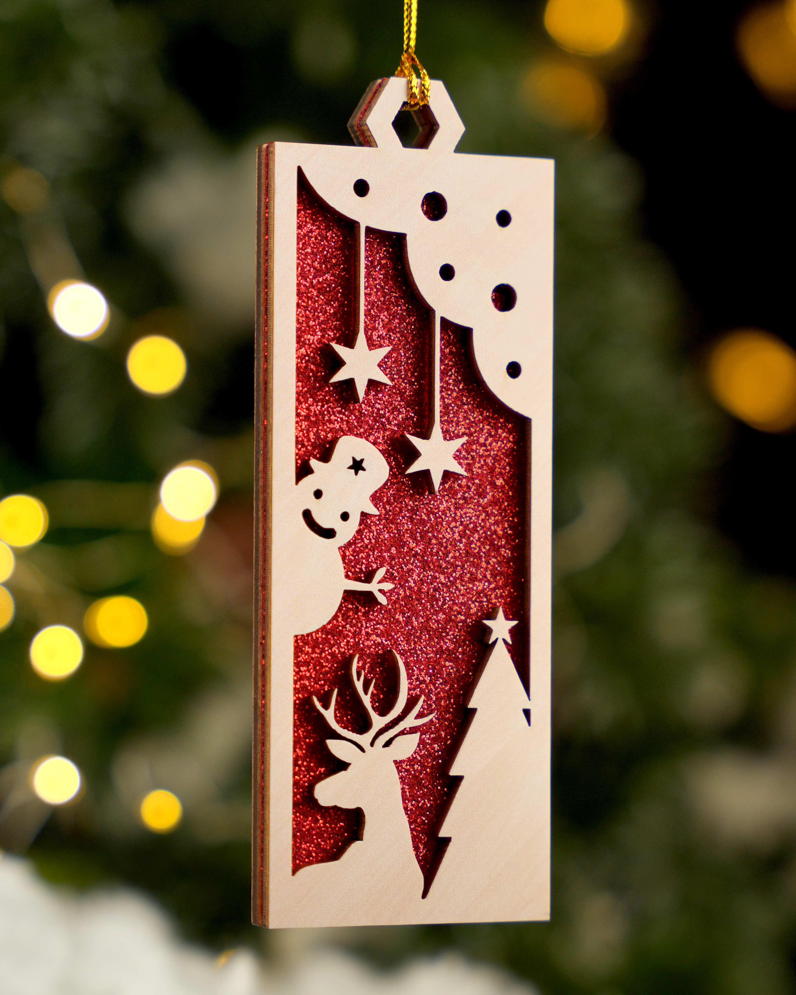 Custom Shape 2-Layer Glitter Wood Ornament