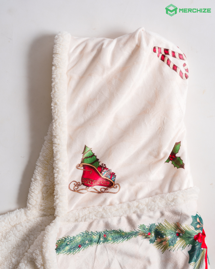 All-over Print Hooded Blanket (White Binding)