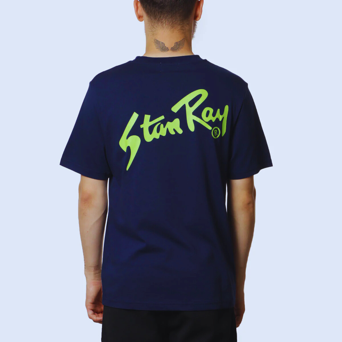 Lime green designs on navy T-shirts