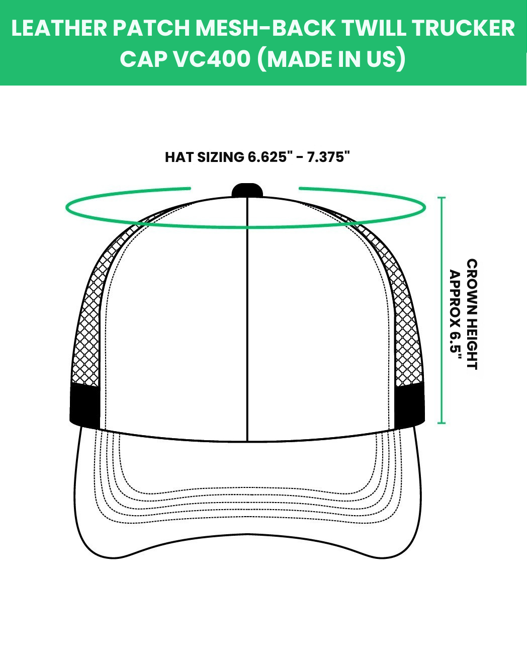 Engraved Leather Patch Mesh-Back Twill Trucker Cap VC400 (Made in US)