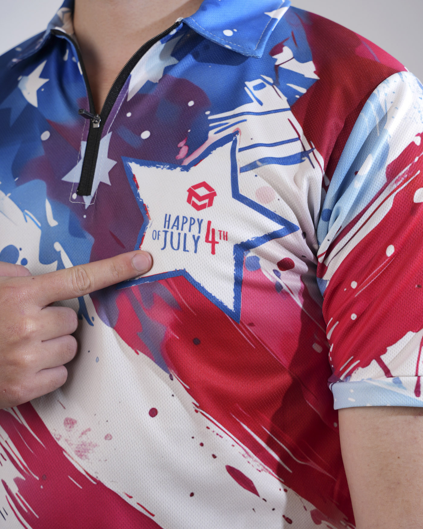 All-over Print Zip Polo Shirt (Lightweight)